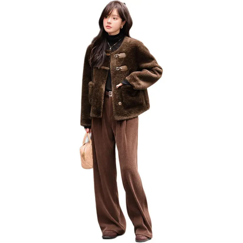 Mo Han Yi Mei Velvet feel Coat Women's Coffee-6
