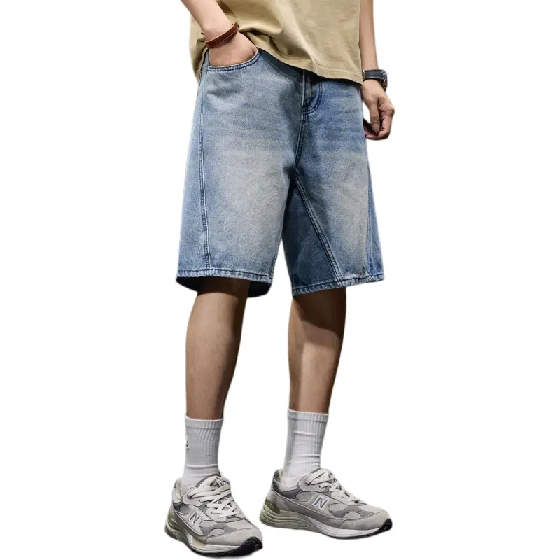 BUYDAUL Denim Shorts Men Blue-3