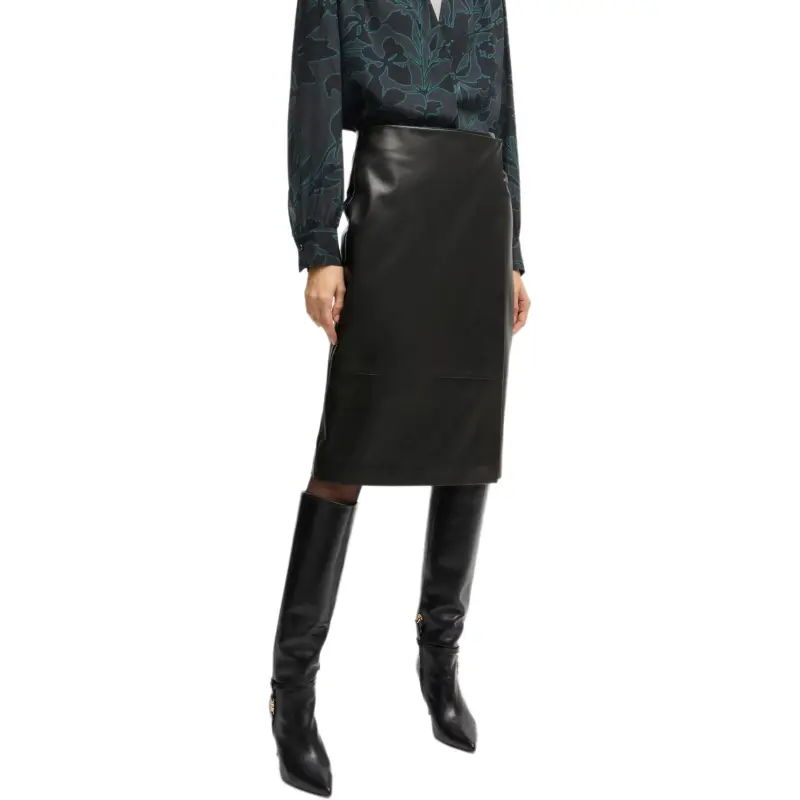 HUGO BOSS Leather Long Skirt Women's Black-3