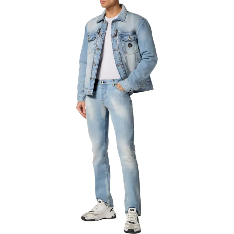 PHILIPP PLEIN Crystal logo Denim Jacket-1