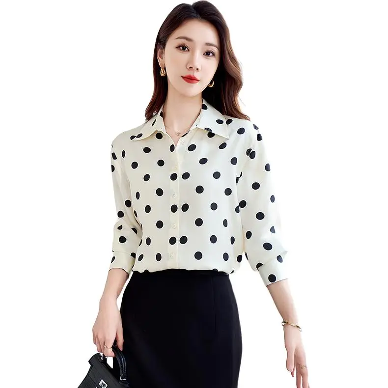 Yi Mengyuan Silk Long Sleeved Silk Shirt Women's Polka Dot-0