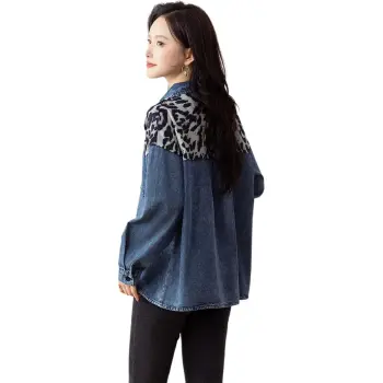 X MOOM Denim Jacket Women's Leopard Print Denim