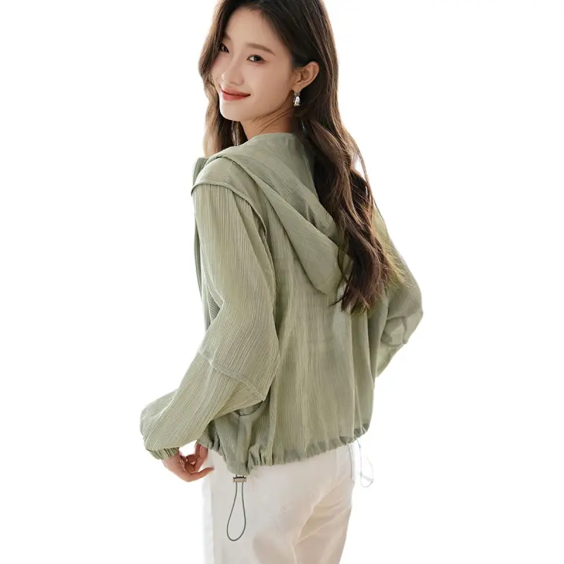 Mo Han Yi Mei Cropped Coat Women's Avocado Green-2