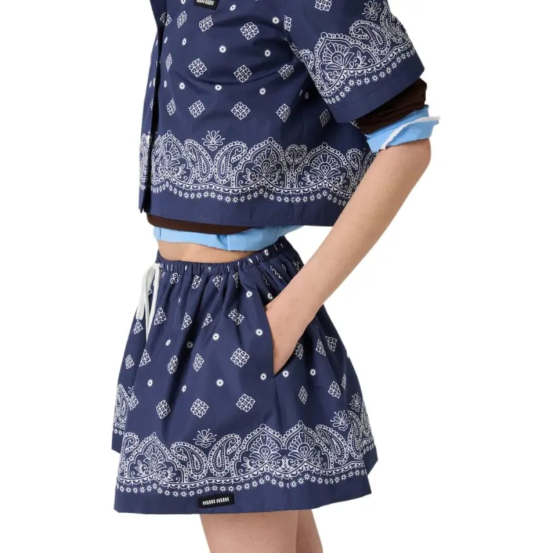 MIU MIU Paisley Printed Drawstring Mini Skirt-4