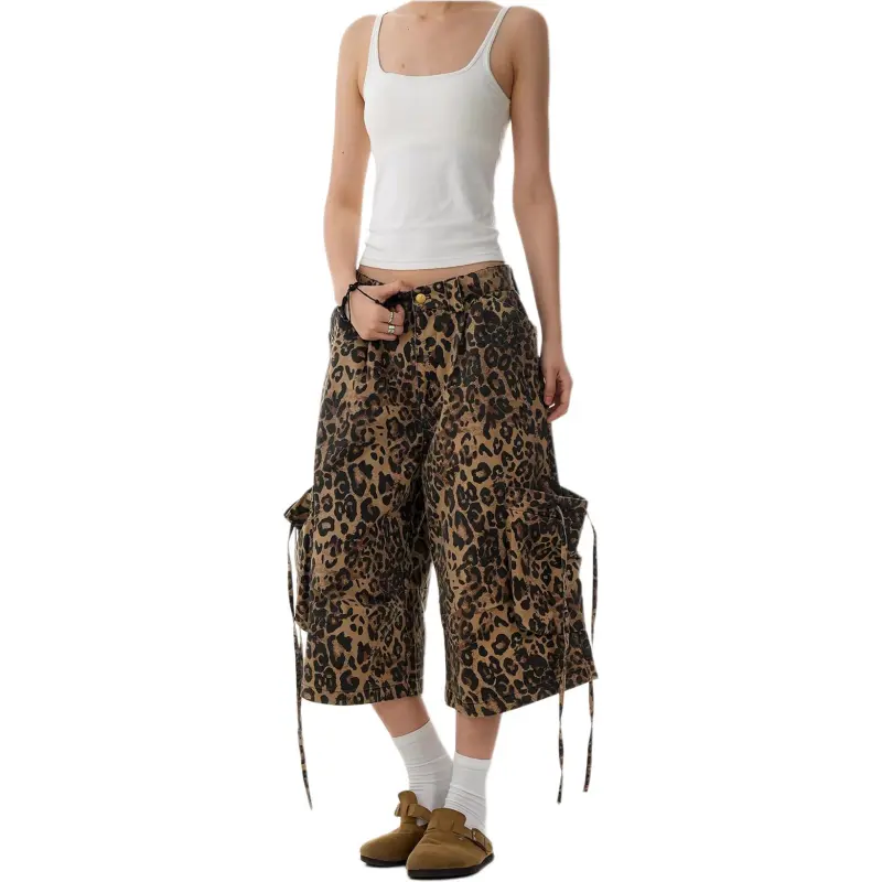 VINMUK Cargo Shorts Unisex Leopard Print-6