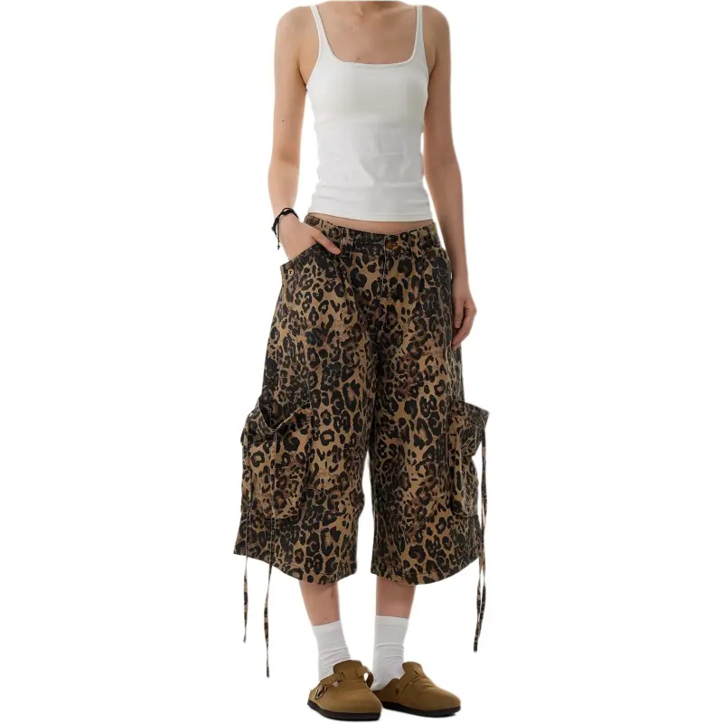 VINMUK Cargo Shorts Unisex Leopard Print-4