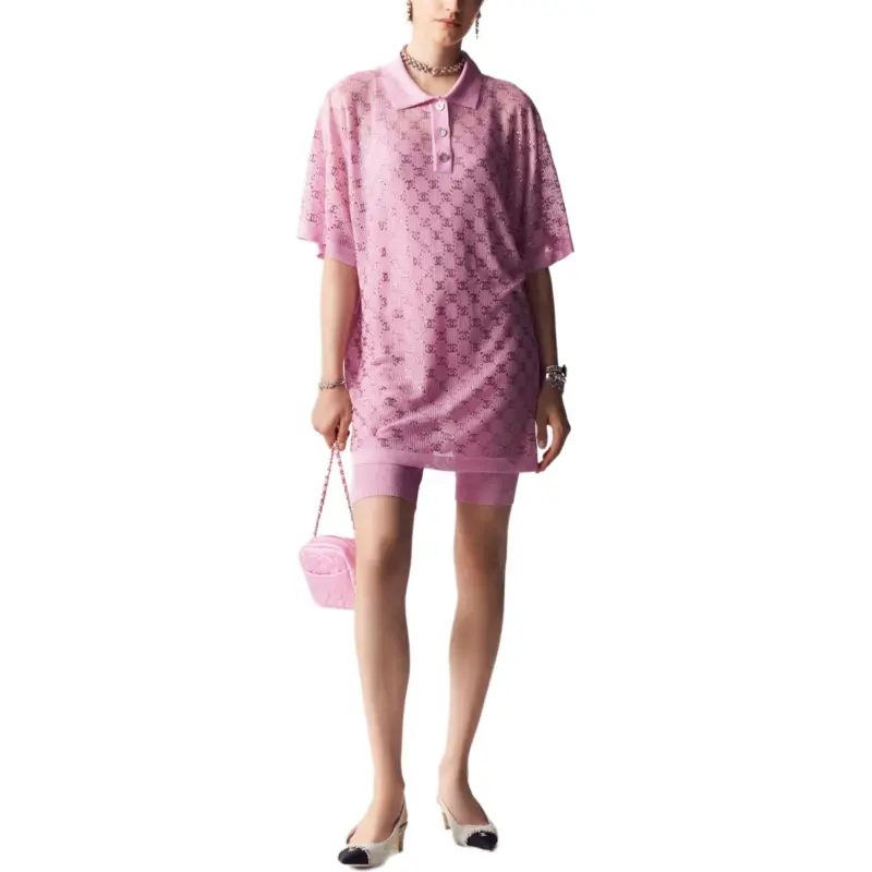 CHANEL Short-Sleeved Dresses Women's Light Pink Red-1