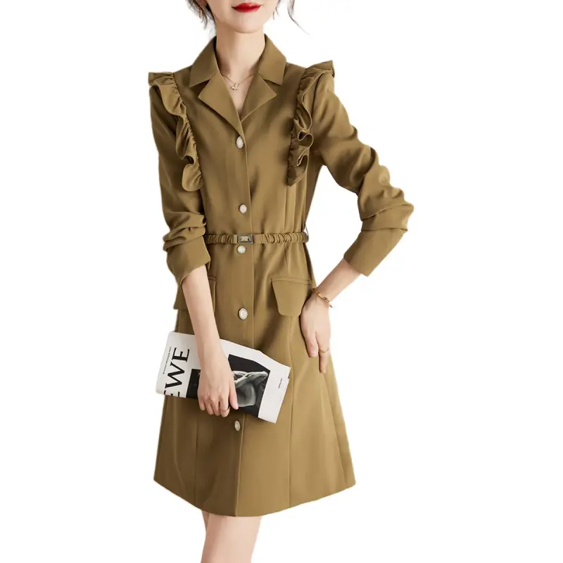 Mo Han Yi Mei Long Sleeved Dresses Women's Khaki Green-1