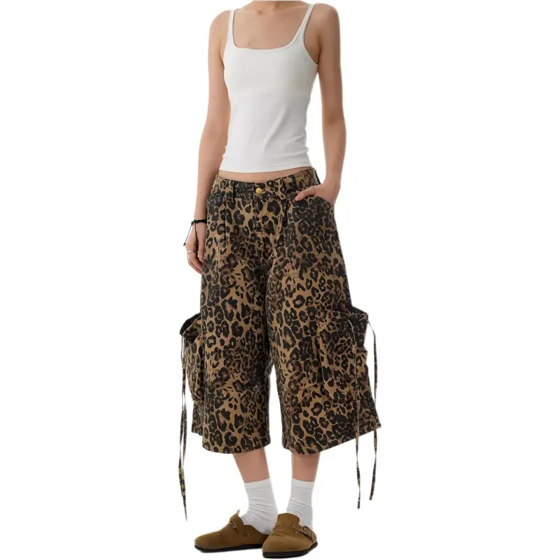 VINMUK Cargo Shorts Unisex Leopard Print-7