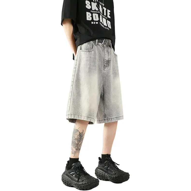 Dnnnnx Denim Shorts Unisex Gray-5