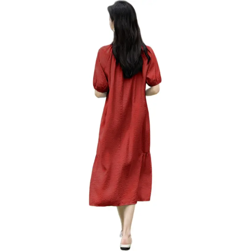 Mo Han Yi Mei Short Sleeved Dress Women's Dark Red-1