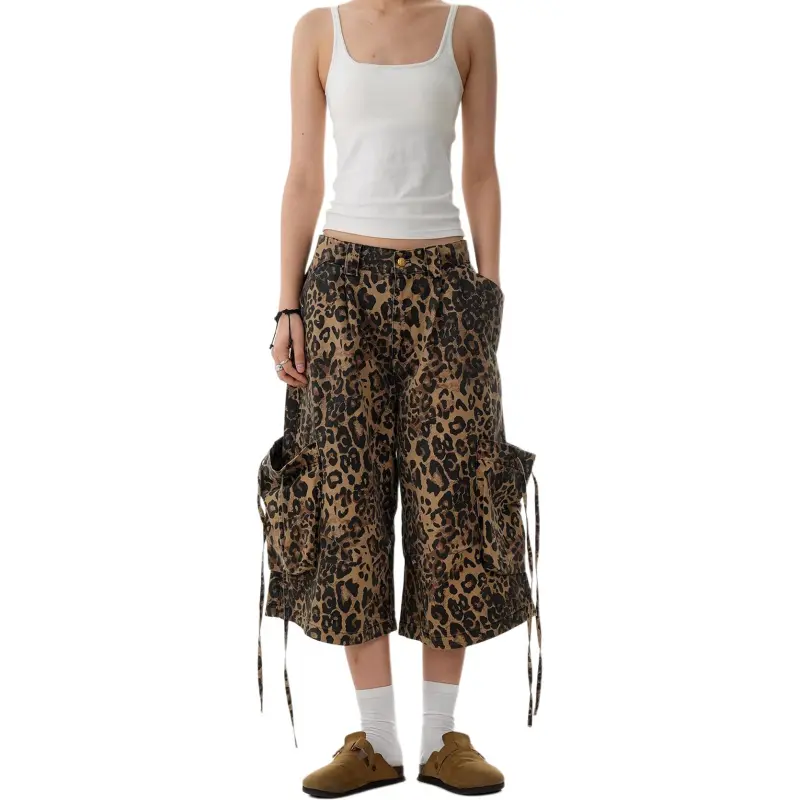 VINMUK Cargo Shorts Unisex Leopard Print-3