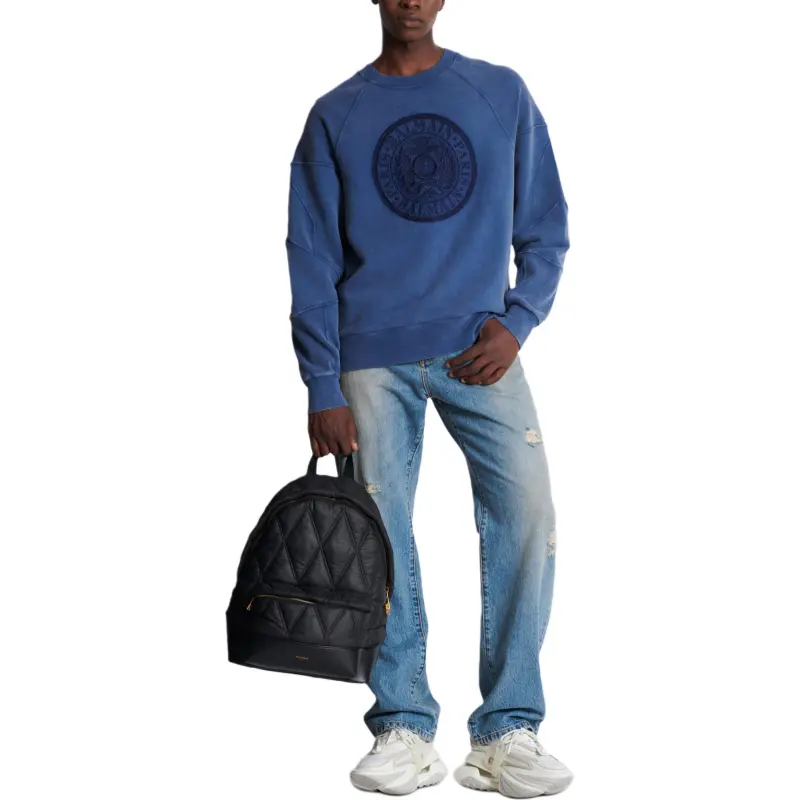 BALMAIN Coin Embroidery Ribbed Sweatshirt-1