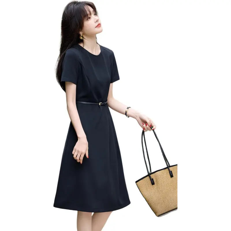 Mo Han Yi Mei Short Sleeved Dresses Women's Navy Blue-1