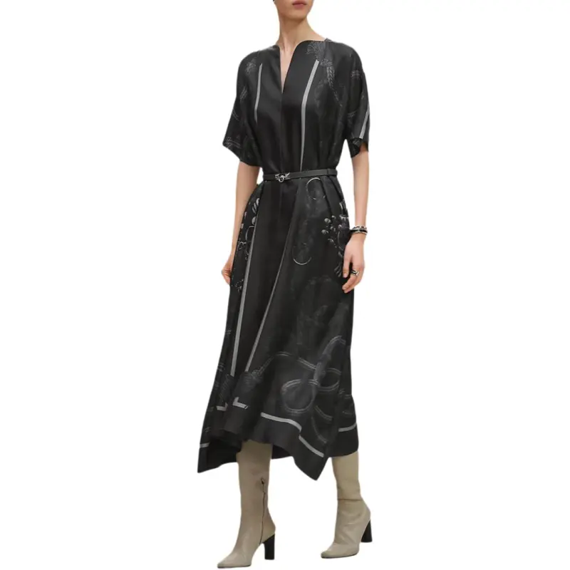 HERMES Short Sleeved Dress Women's Charcoal Gray-1