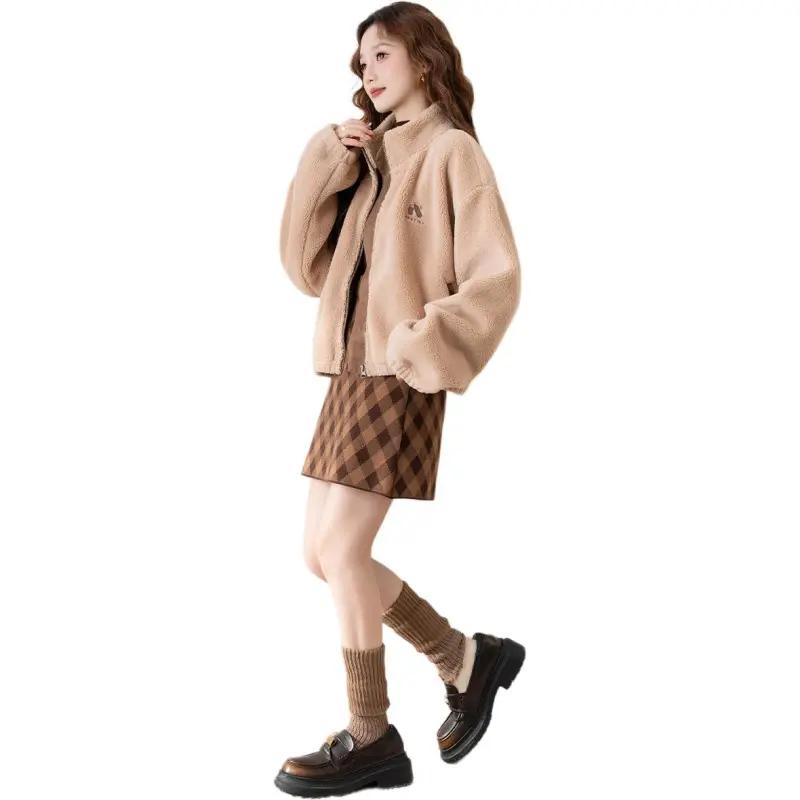 Tonlion Velvet feel Coat Women's Khaki-1