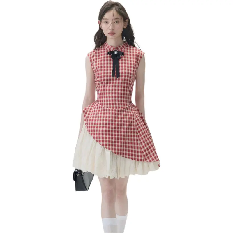 GOSO Sleeveless Dresses Women's Plaid Dress-3