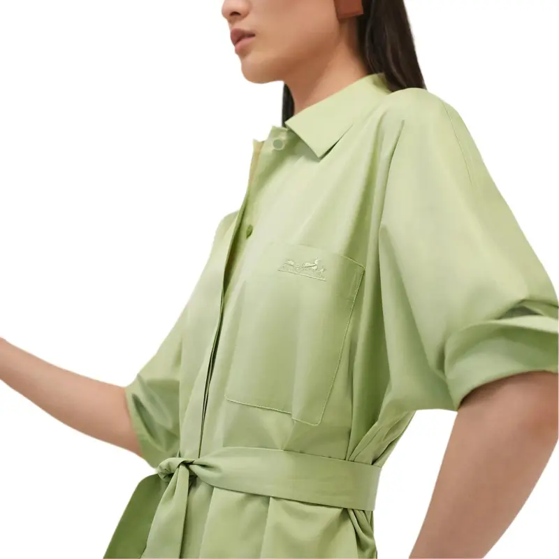HERMES 2024 Fall Winter Collection Long Sleeved Dresses Women's Green-2