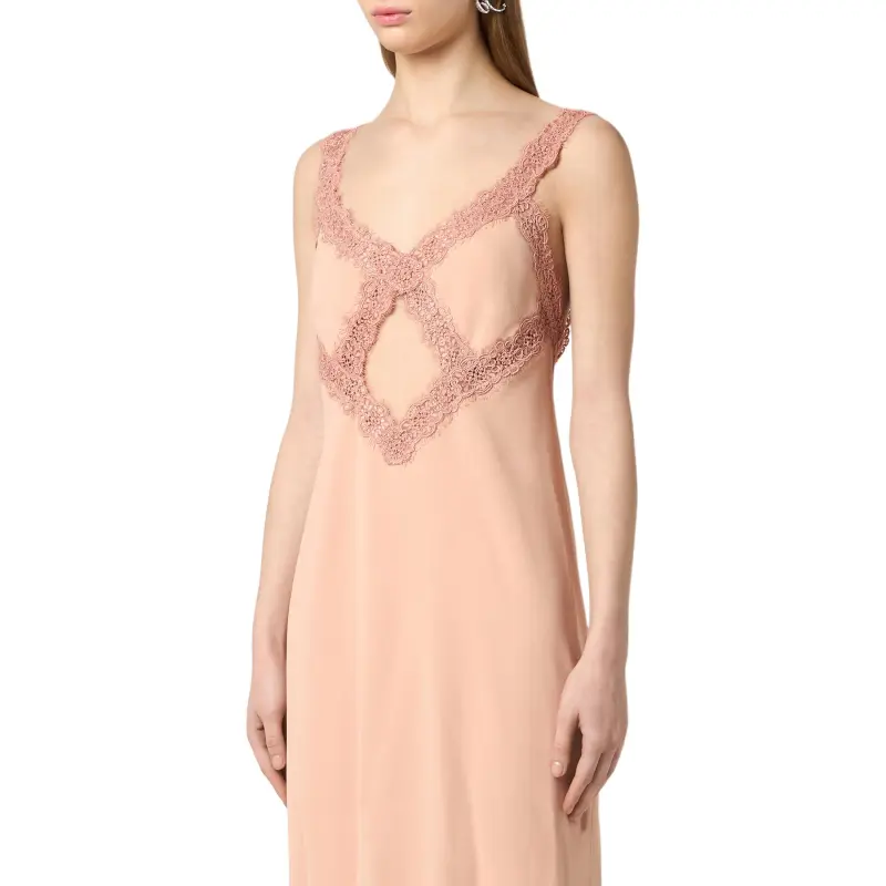 Blumarine Lace Trim Cut Out Detailed Maxi Dress-4