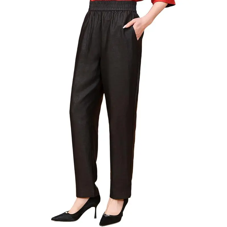 Yi Mengyuan Silk Casual Pants Women's Black-3