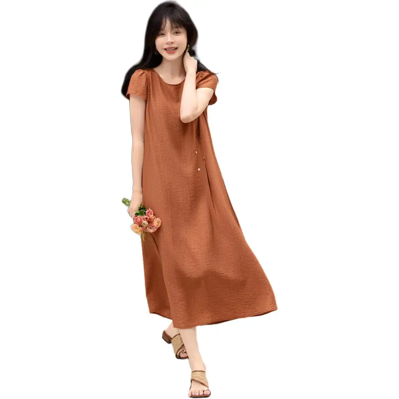 Mo Han Yi Mei Short Sleeved Dress Women's Pumpkin-4