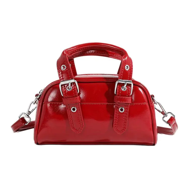 Worm's Home PU Shoulder Bag, Crossbody Bag, Handbag Women's Black/Red-3