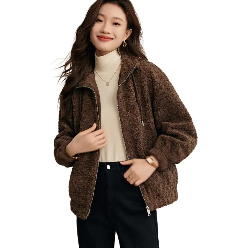Mo Han Yi Mei Velvet feel Coat Women's Coffee-4