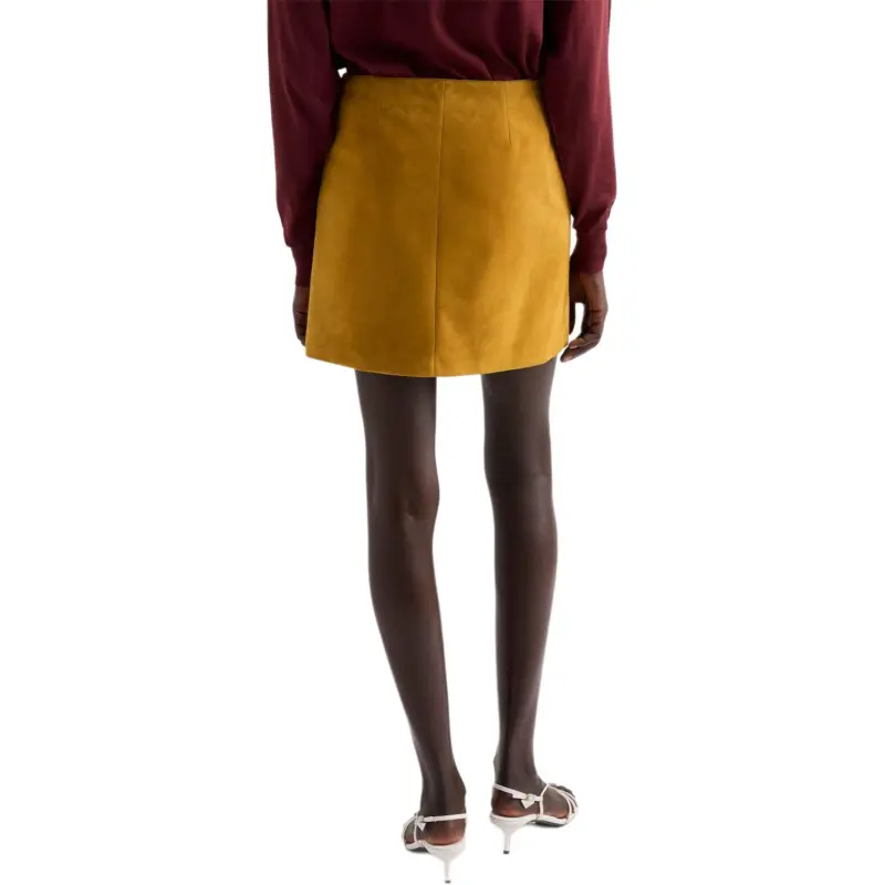 PRADA FW24 Leather Short Skirts Women's Mustard Yellow-3