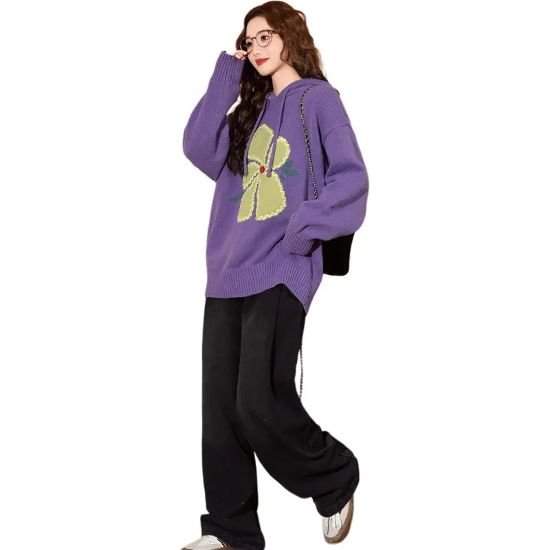 Tonlion Sweater Women's Plum Blossom Purple-2