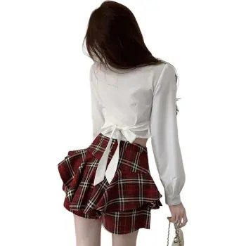 DGMZ Uniforms Women's White Shirt Plaid Skirt Clothing Set