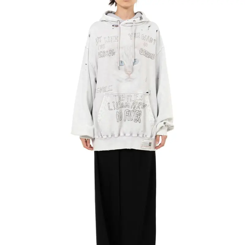 Maison Mihara Yasuhiro Bleached Cat print Hoodie-2