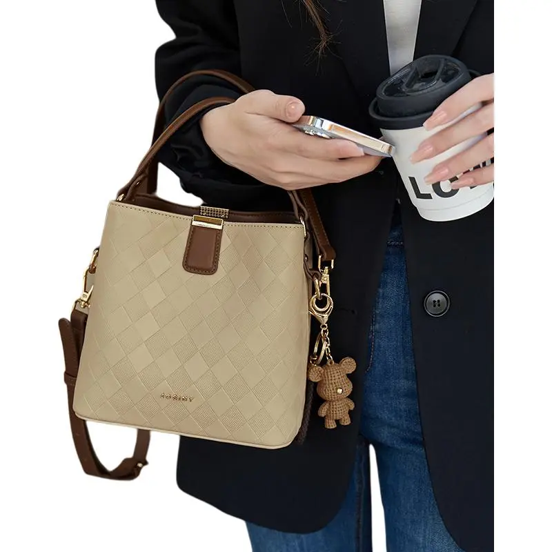 JOSINY PU With Cow Leather Handbag Regular Women's Apricot/Brown-2
