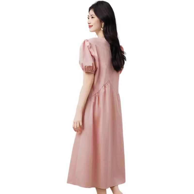 XINFEIYU Short Sleeved Dress Women's Pink-0