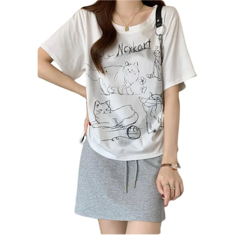 Mu Xiao Xin T Shirts Women's 4 Pack Chubby Cat T Shirt-3