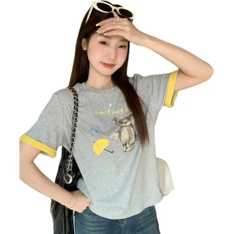 Mu Xiao Xin Set in Sleeve T Shirt Women's Heather Gray-3