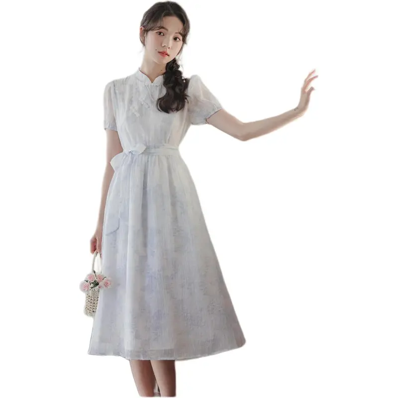 Flowers In Water Short Sleeved Dress Women's-3