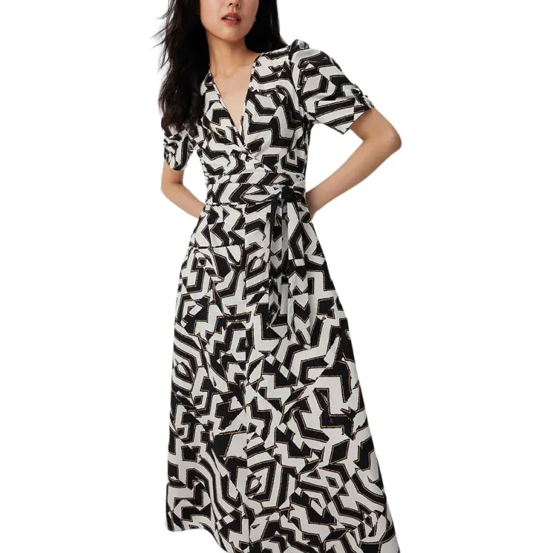 Diane Von Furstenberg SS25 Short-Sleeved Dresses Women's Black White-4