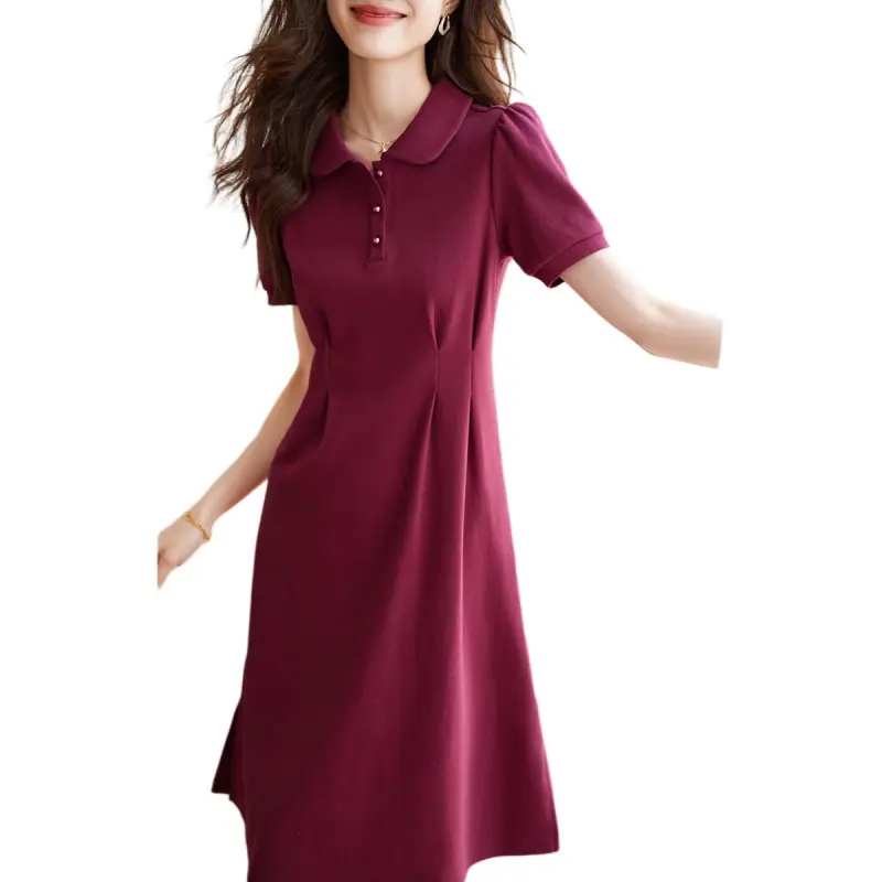 Mo Han Yi Mei Short Sleeved Dress Women's Rose Red-2