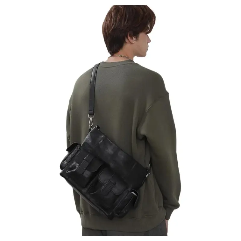 VIHUS Microfiber Leather Shoulder Bag Men's Black-2
