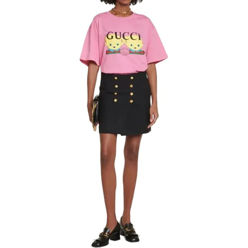 GUCCI Drop Shoulder Sleeve T Shirt Women's Pink-2