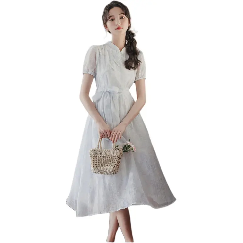 Flowers In Water Short Sleeved Dress Women's-2