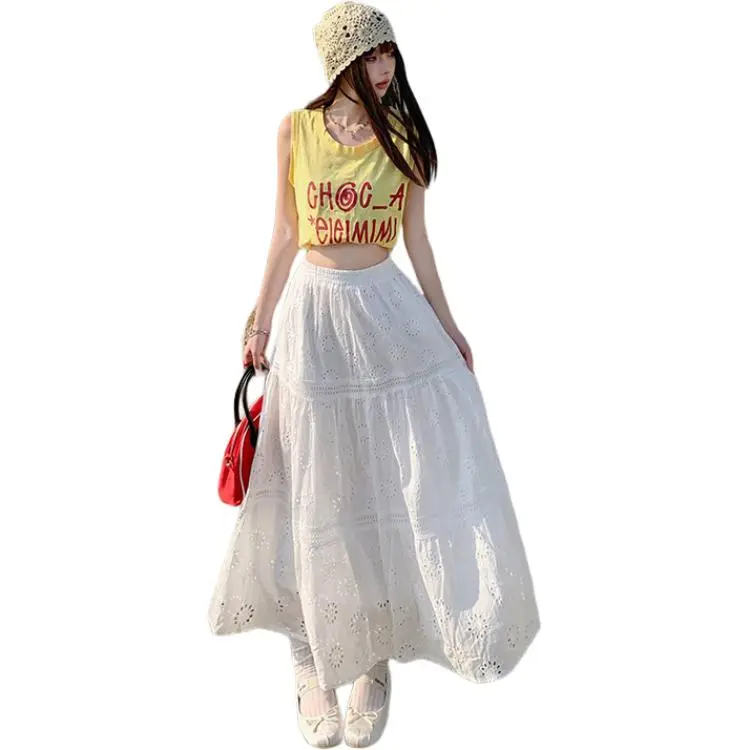 Kazakhstan Casual Long Skirt Women's White-4