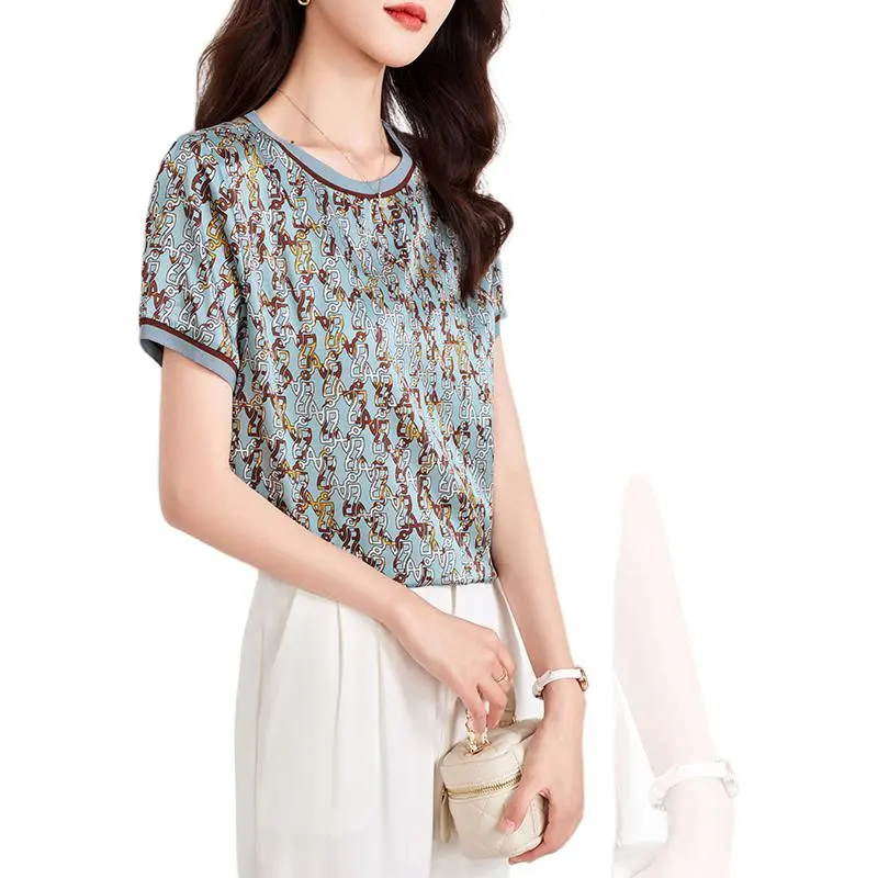 Yi Mengyuan Short Sleeved Silk T Shirt Women's-1