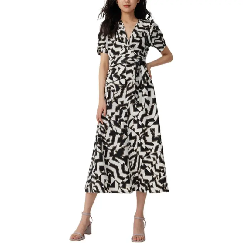 Diane Von Furstenberg SS25 Short-Sleeved Dresses Women's Black White-1