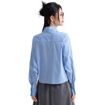 FAWENXIANGZI Spring, Fall Shirt Regular Women's Light Blue Stripes