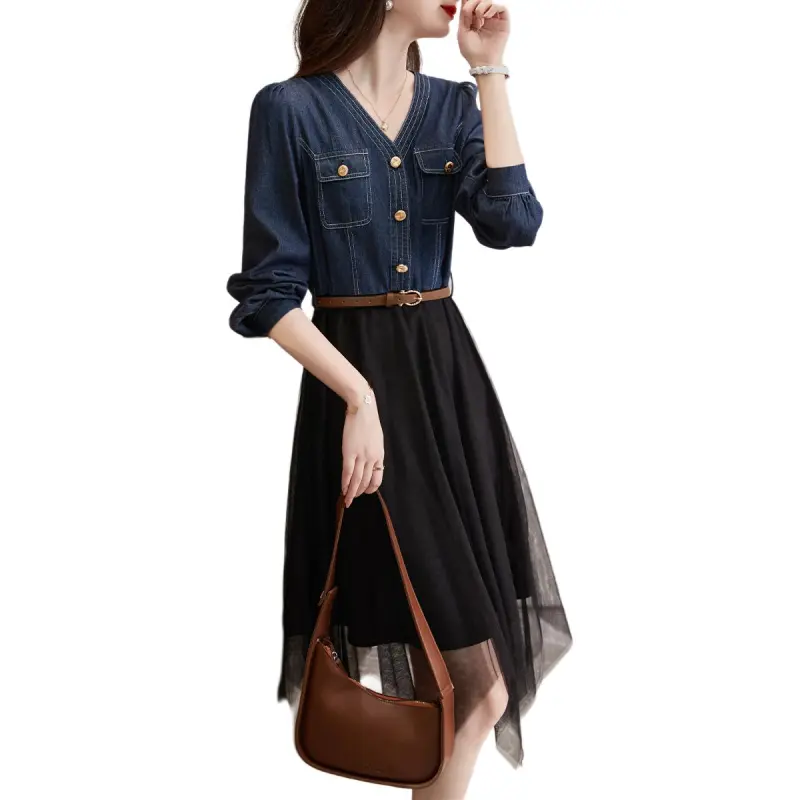 XWI Long Sleeved Dress Women's Denim Blue-5