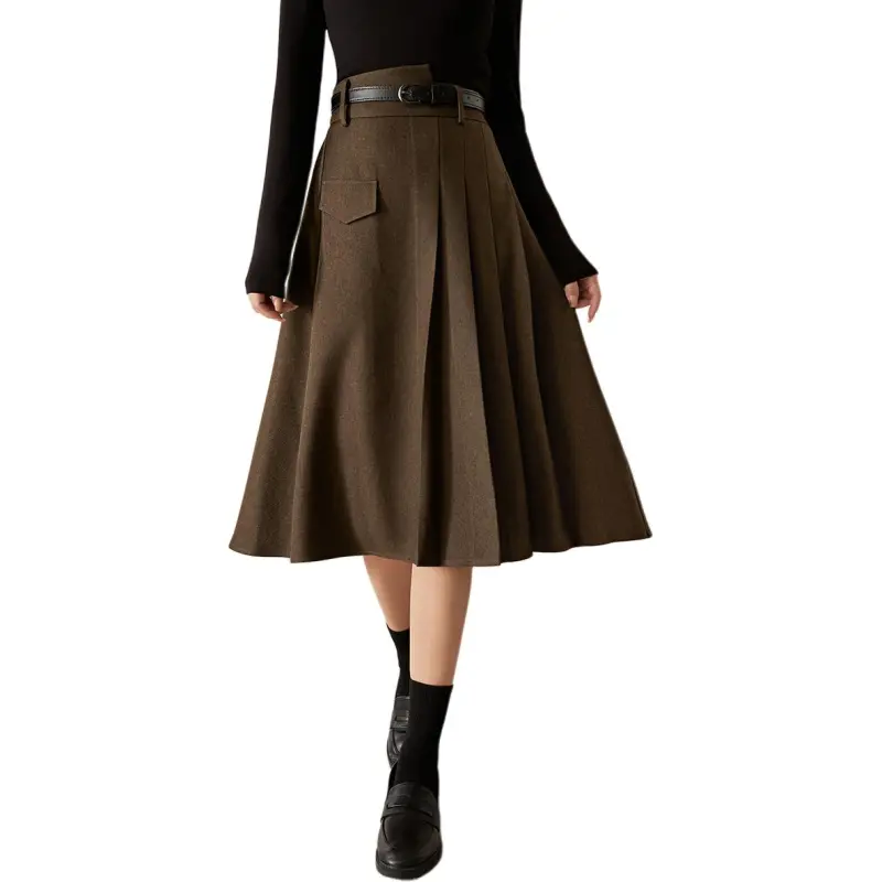 Mo Han Yi Mei Casual Long Skirt Women's Coffee Brown-3