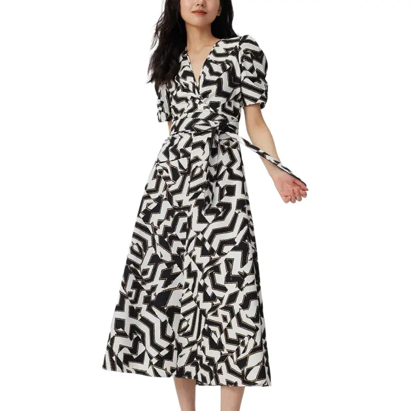Diane Von Furstenberg SS25 Short-Sleeved Dresses Women's Black White-2