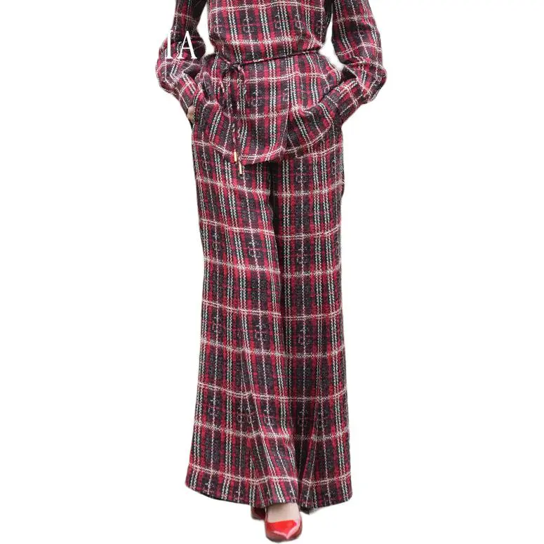 BESIONIA SS25 Casual Pants Women's Red Plaid Pattern-1