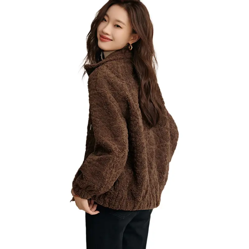 Mo Han Yi Mei Velvet feel Coat Women's Coffee-5